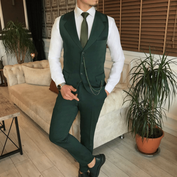 Mens Tuxedo Dark Green Three Piece Suit - Image 2