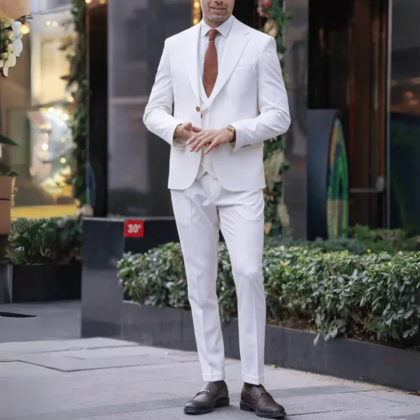 Men’s Slim Fit Casual White 3 Piece Suit - Image 3