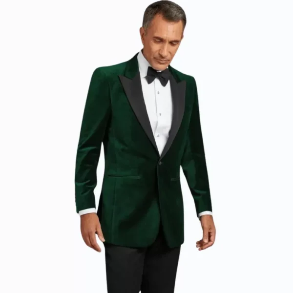 Mens Modern Fit Suit Emerald Green Velvet Tuxedo Jacket