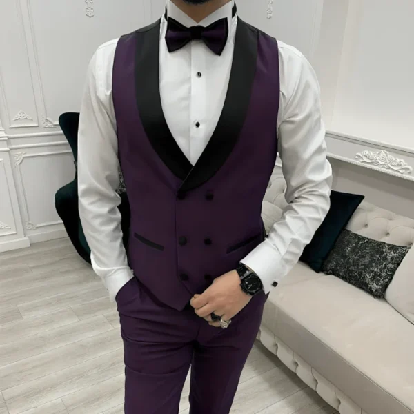 Men Three Piece Purple Wedding Suit - Image 3