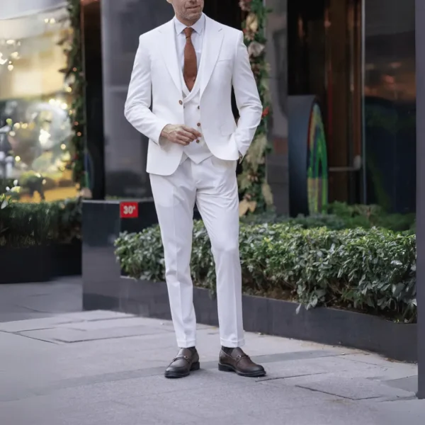 Men’s Slim Fit Casual White 3 Piece Suit - Image 4
