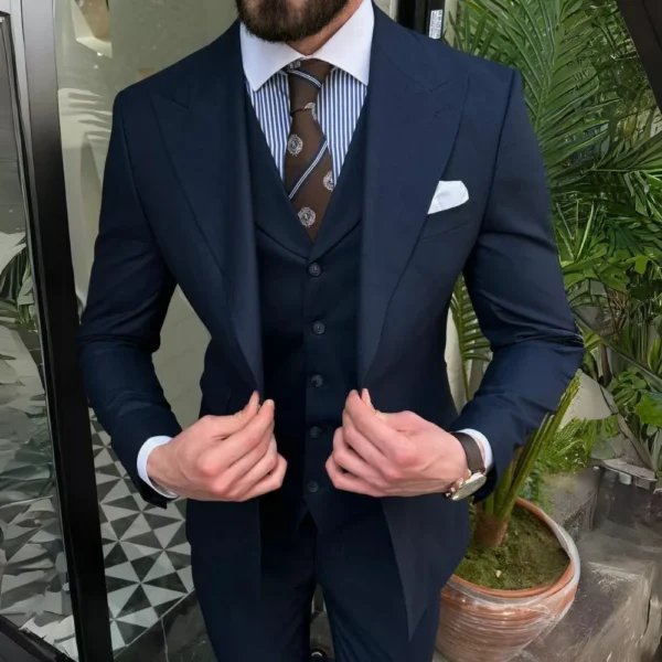Men’s Formal Navy Blue 3 Piece Suit - Image 2