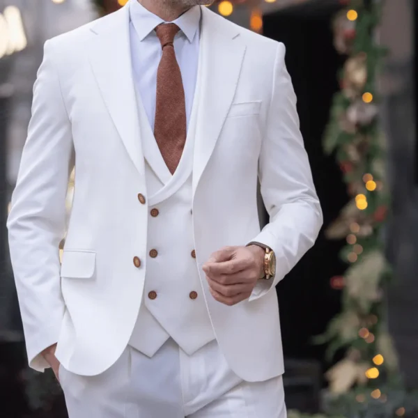 Men’s Slim Fit Casual White 3 Piece Suit