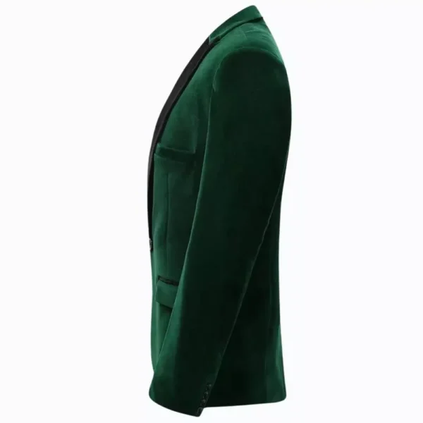 Mens Modern Fit Suit Emerald Green Velvet Tuxedo Jacket - Image 3