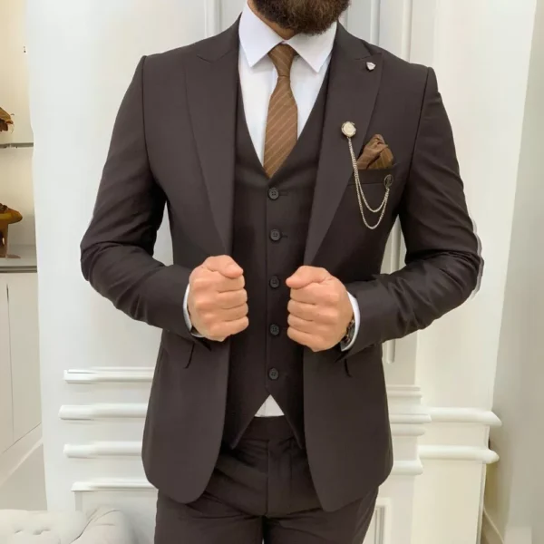 Mens Three Piece Brown Tuxedo Two Button Wedding Suit