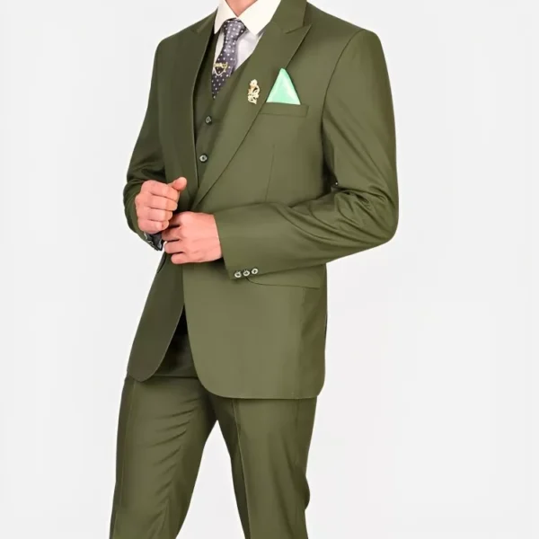 Mens Slim Fit 3 Piece Green Suit For Wedding - Image 2