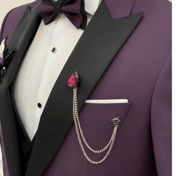 Men Three Piece Purple Wedding Suit - Image 2