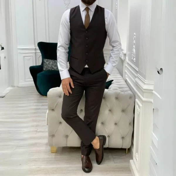 Mens Three Piece Brown Tuxedo Two Button Wedding Suit - Image 3