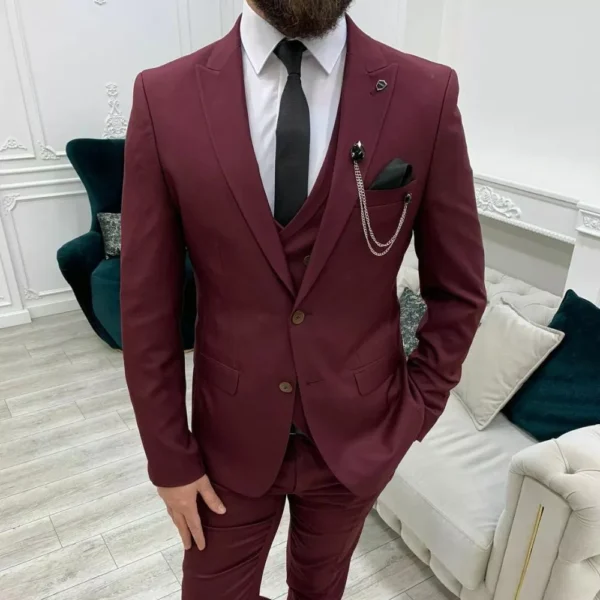 Men’s Burgundy 3 Piece Formal Wedding Suit