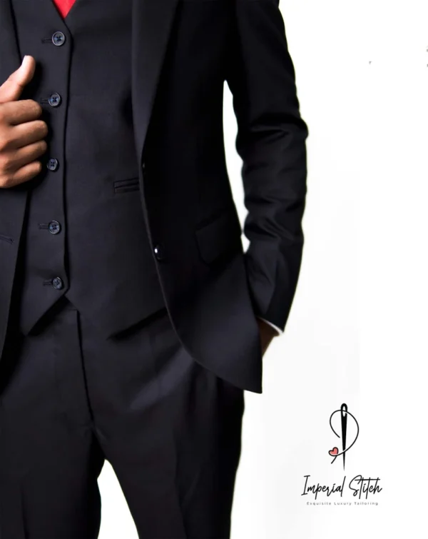 Premium Three Piece Black Men's Suit - Image 7
