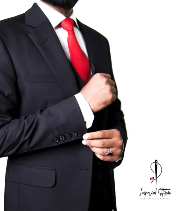 Premium Three Piece Black Men's Suit - Image 2