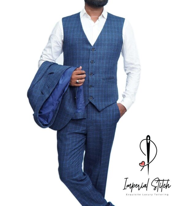 Handmade Best Quality tweed Fabric BLUE Color Wedding Suit