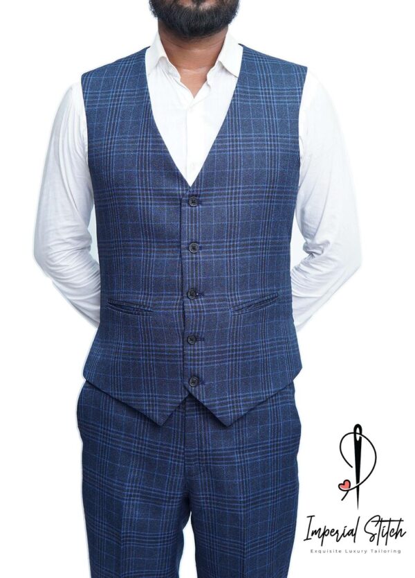 Handmade Best Quality tweed Fabric BLUE Color Wedding Suit - Image 5