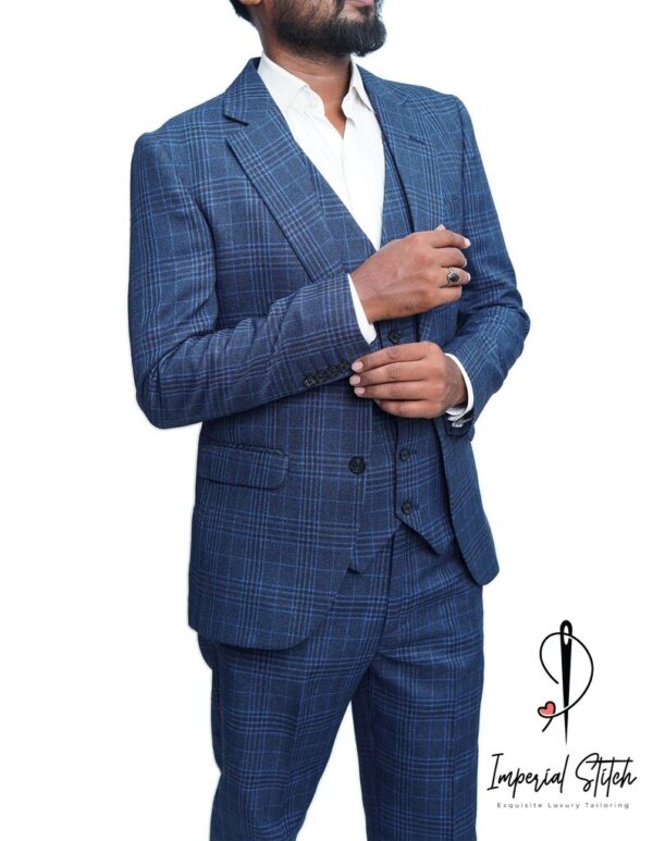 Handmade Best Quality tweed Fabric BLUE Color Wedding Suit - Image 2