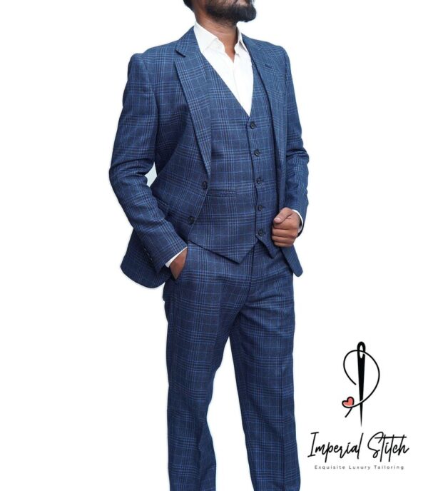 Handmade Best Quality tweed Fabric BLUE Color Wedding Suit - Image 6