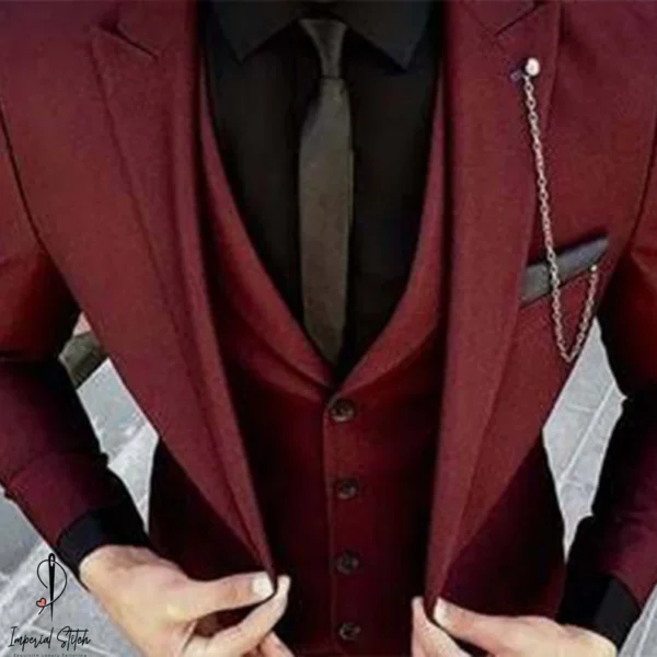 Slim Fit Classy Three Piece burgundy Men's Suit