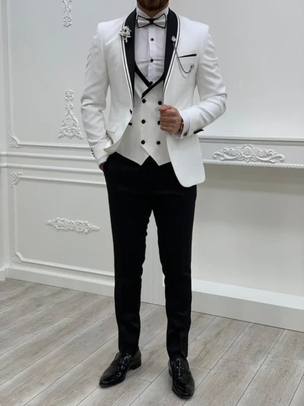 Slim Fit White Classy Three Piece Men's Suit - Image 3