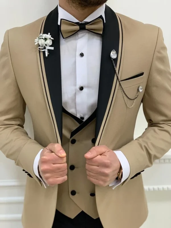 Classy Three Piece dark cream Men's Suit for Wedding - Image 4
