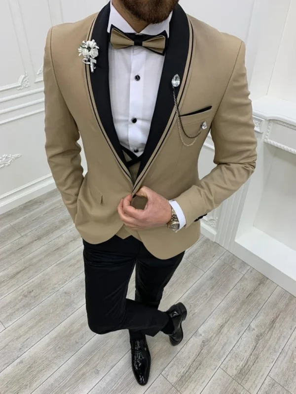 Classy Three Piece dark cream Men's Suit for Wedding - Image 2