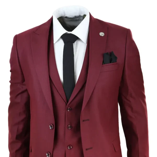 Classy Three Piece Burgundy Men's Suit for Wedding - Image 3
