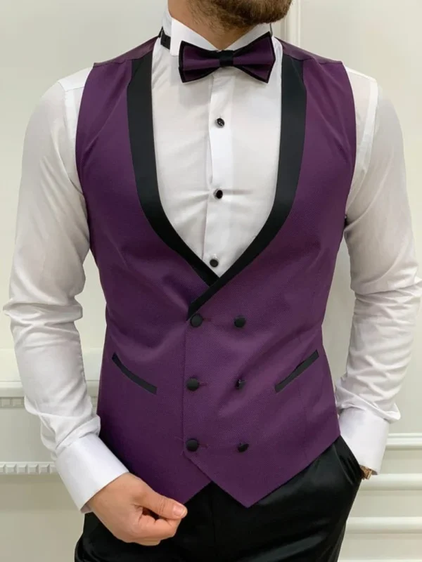 Trendy Three Piece Purple Suits For Men - Image 4