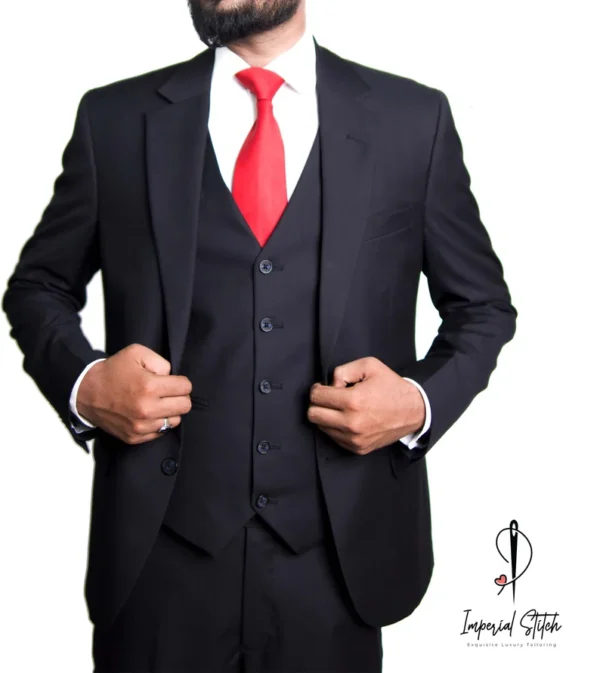 Premium Three Piece Black Men's Suit - Image 4