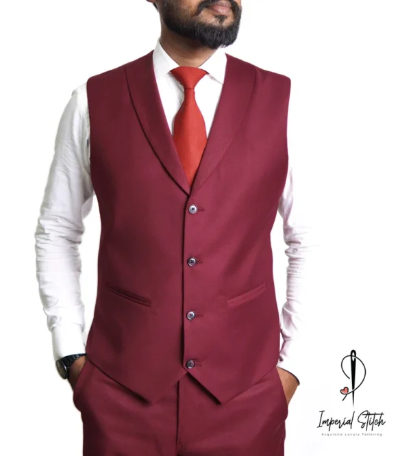 Slim Fit Designer Three Piece Red Wine Men's Suit - Image 2