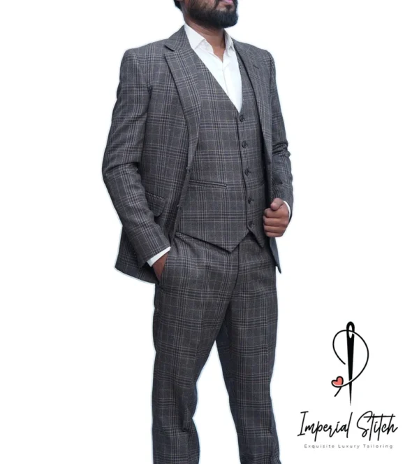Slim Fit Jacket Vest Pant Coffee Color Husband Suits - Image 3