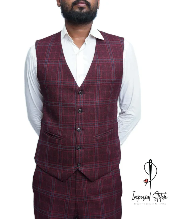 Handmade Best Quality tweed Fabric Burgundy Color Wedding Suit - Image 2