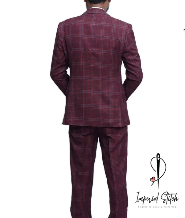 Handmade Best Quality tweed Fabric Burgundy Color Wedding Suit - Image 3