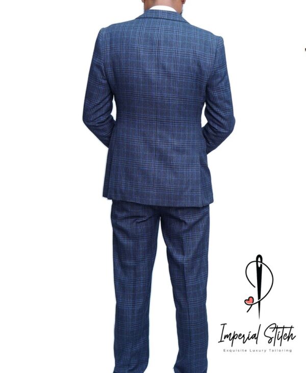 Handmade Best Quality tweed Fabric BLUE Color Wedding Suit - Image 3