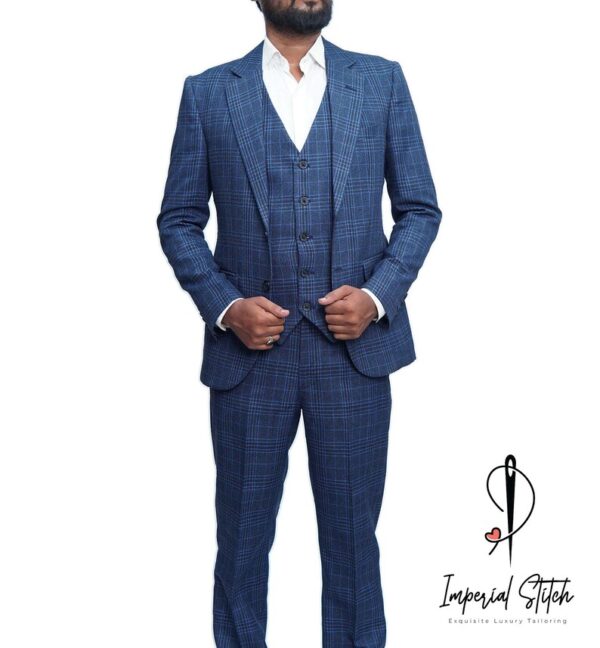 Handmade Best Quality tweed Fabric BLUE Color Wedding Suit - Image 4