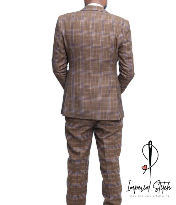 tweed Fabric Camel Brown Color Wedding Suit - Image 4
