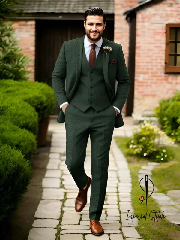 Premium Three Piece Dark Green Color Men's Suit