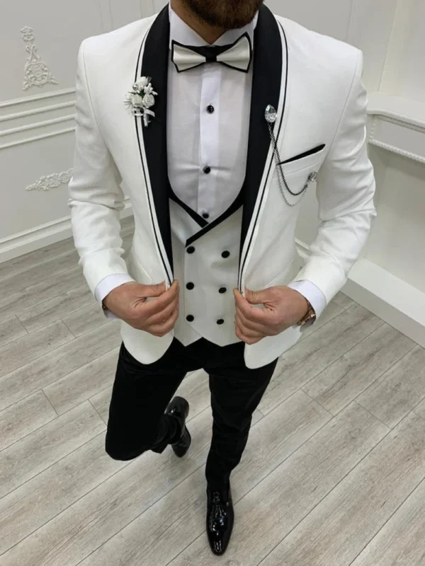 Slim Fit White Classy Three Piece Men's Suit