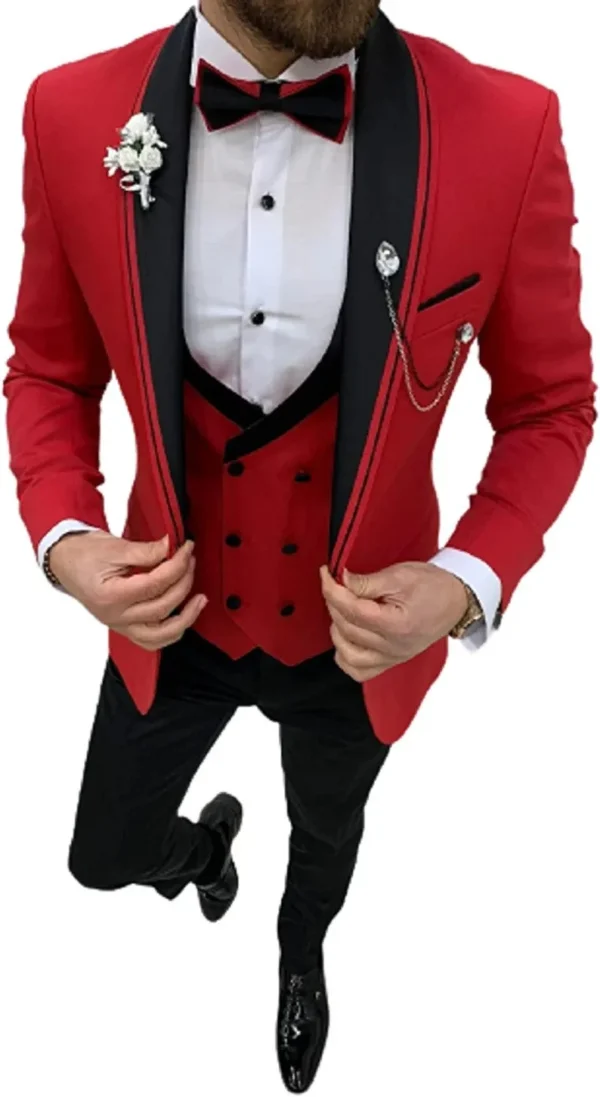 Slim Fit Classy Three Piece Red Men's Suit