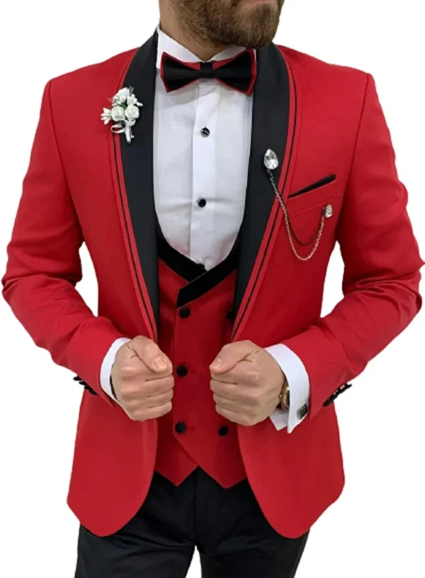 Slim Fit Classy Three Piece Red Men's Suit - Image 2