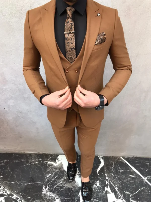 Classy Three Piece mustard Men's Suit for Wedding