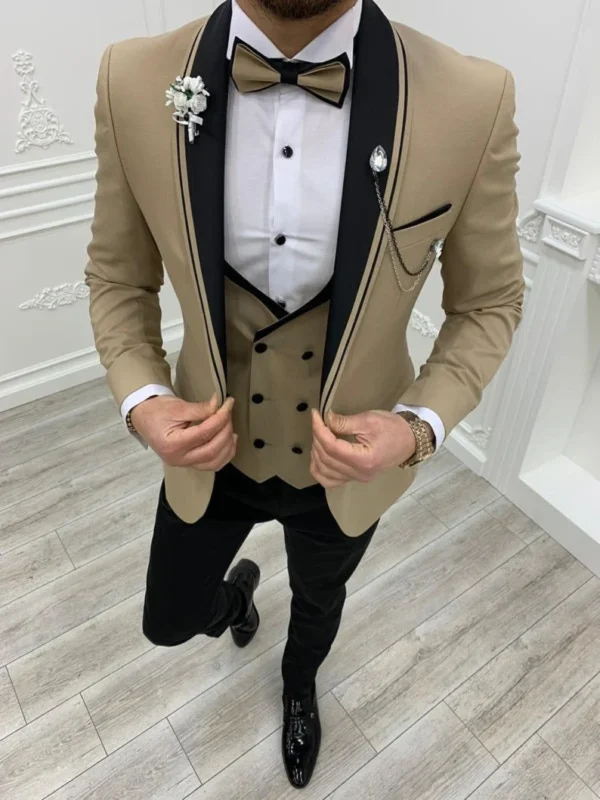 Classy Three Piece dark cream Men's Suit for Wedding