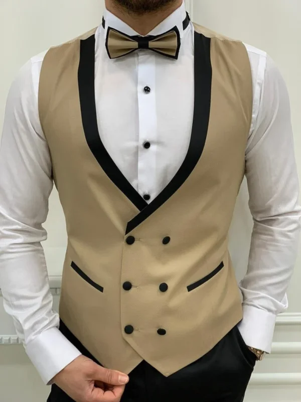 Classy Three Piece dark cream Men's Suit for Wedding - Image 3
