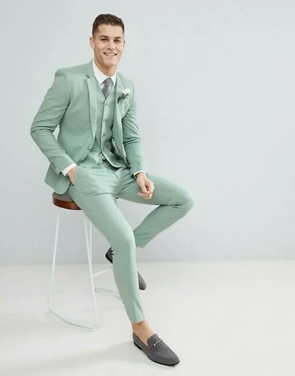 Classy Three Piece sage green Men's Suit