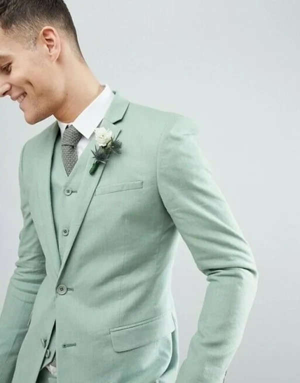 Classy Three Piece sage green Men's Suit - Image 2