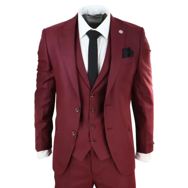 Classy Three Piece Burgundy Men's Suit for Wedding