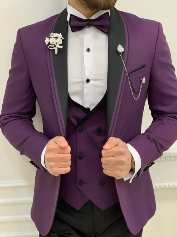 Trendy Three Piece Purple Suits For Men