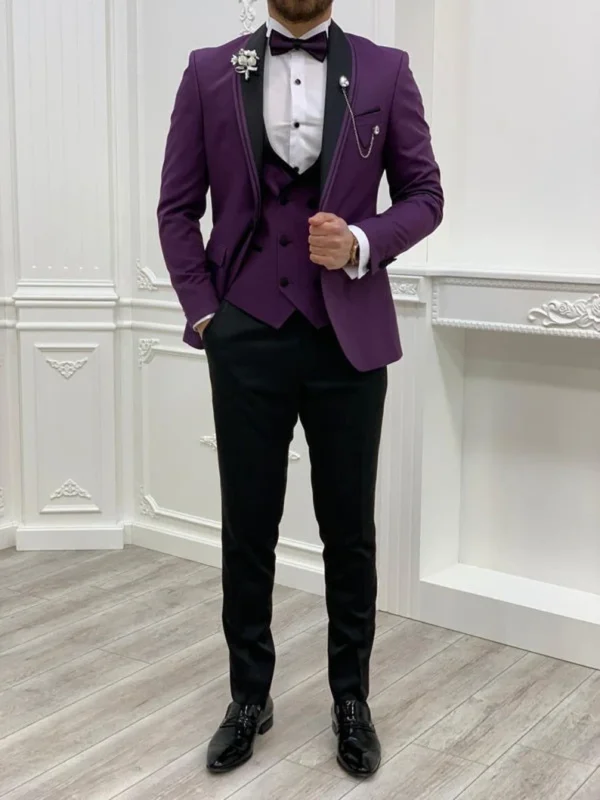 Trendy Three Piece Purple Suits For Men - Image 3