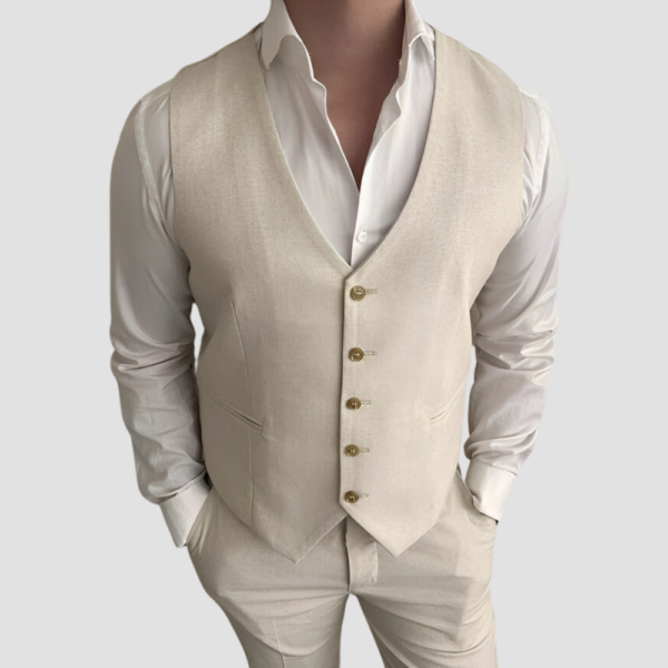 Three Piece Linen Cream Suit Mens - Image 4