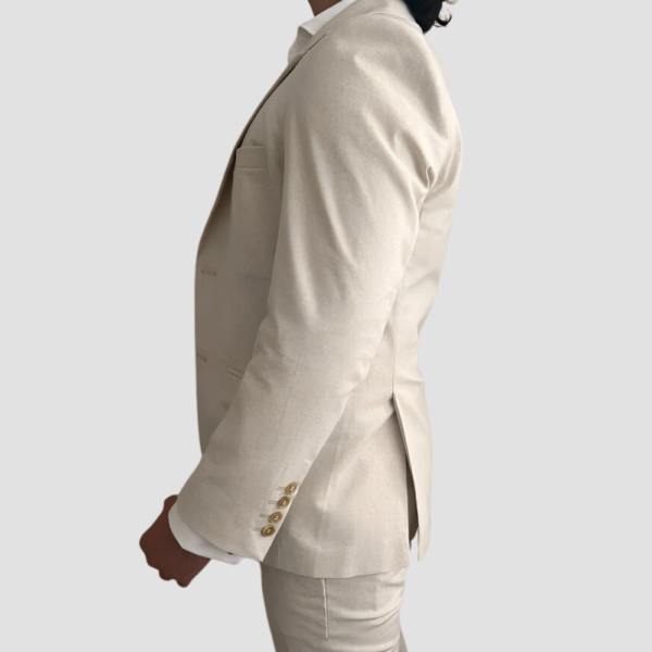 Three Piece Linen Cream Suit Mens - Image 3