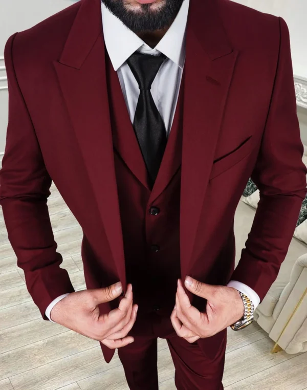 Burgundy Three Piece Suit For Men