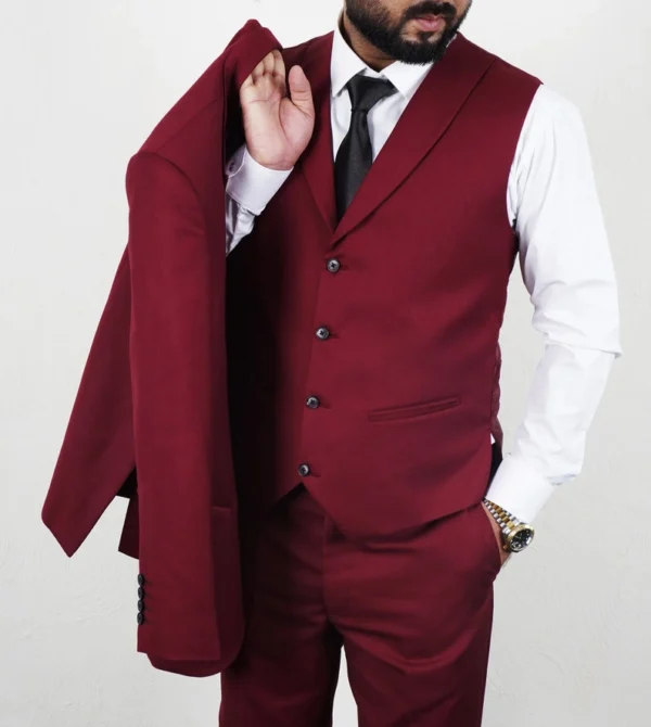 Burgundy Three Piece Suit For Men - Image 4