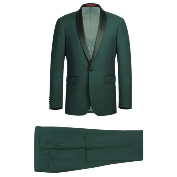 Men's Slim Fit 2-Piece Shawl Lapel Tuxedo Dark Green Suit